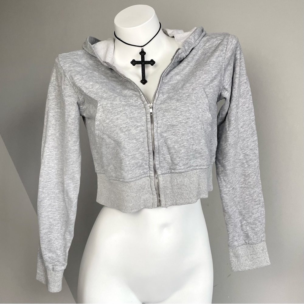 Y2K Gray Zip Up Cropped Hoodie